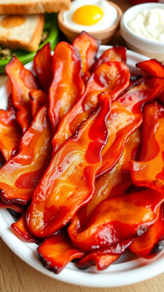A platter of crispy baked bacon strips, ready to serve for a large gathering.